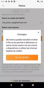 No me transfiere mi dinero a mi cuenta de paypal