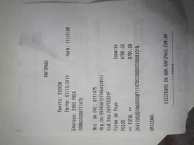 Devolucion $700 empresa prex dni 8711475