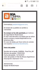 Diamantes free fire no cargados y plata descontada de mi tarjeta