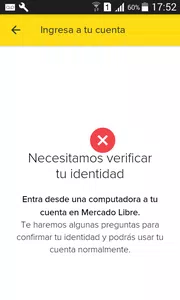 No puedo abrir mi cuenta mercadolibre en la app