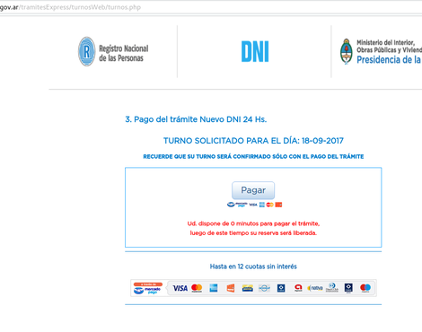 Pagar online el turno del dni en 24 horas