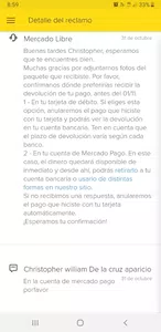 Reclamo número 1041552579,  nesesito la devolución de mi dinero en mi cuenta de