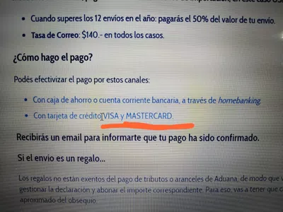 Pago vep con tarjeta mastercard - correo argentino