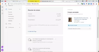 Mercado libre aun no me devuelve mi dinero en tarjeta débito visa