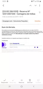 depósito de Despegar.com en mi tarjeta de credito, de devolucion de paquete, no 