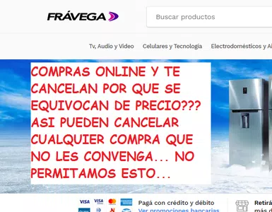 Compra cancelada por error en pagina web