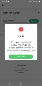 No me deja redimir un cupón