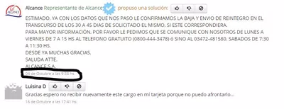 Alcance no dio de baja las cuotas segun lo pactado