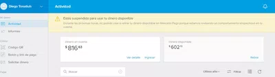 Estás suspendido para usar tu dinero disponible