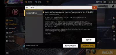Contracargo y suspensión de cuenta free fire