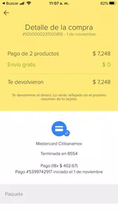No se reintegra mi compra 1000000231500816 a mi tdc citibanamex terminación 8554