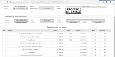 Urbano mal seguimiento envio no llega