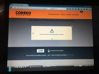 Correo argentino arroja un error el sitio para pagos vep con tarjetas de credito