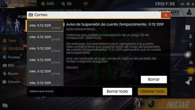 Cuenta suspendida por diamantes
