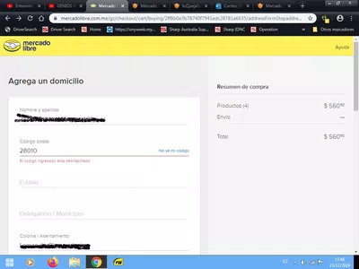 Mensaje "el código ingresado esta deshabilitado"
