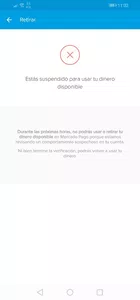 Estas suspendido para usar tu dinero disponible