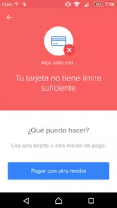 Tarjeta no tiene límite suficiente