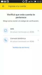 Ingreso a cuenta desde aplicacion instalada en celular android