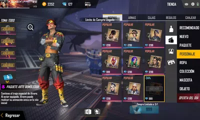 No puedo utilizar el nuevo personaje álvaro
