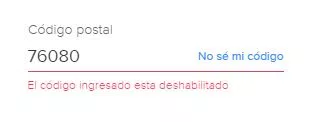 Código postal deshabilitado