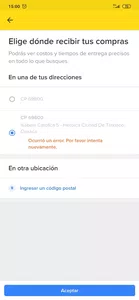 Codigo postal no valido