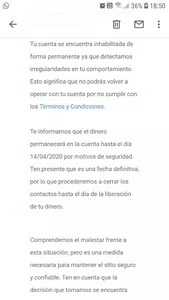 Me suspendieron la cuenta sin darme la explicación del motivo